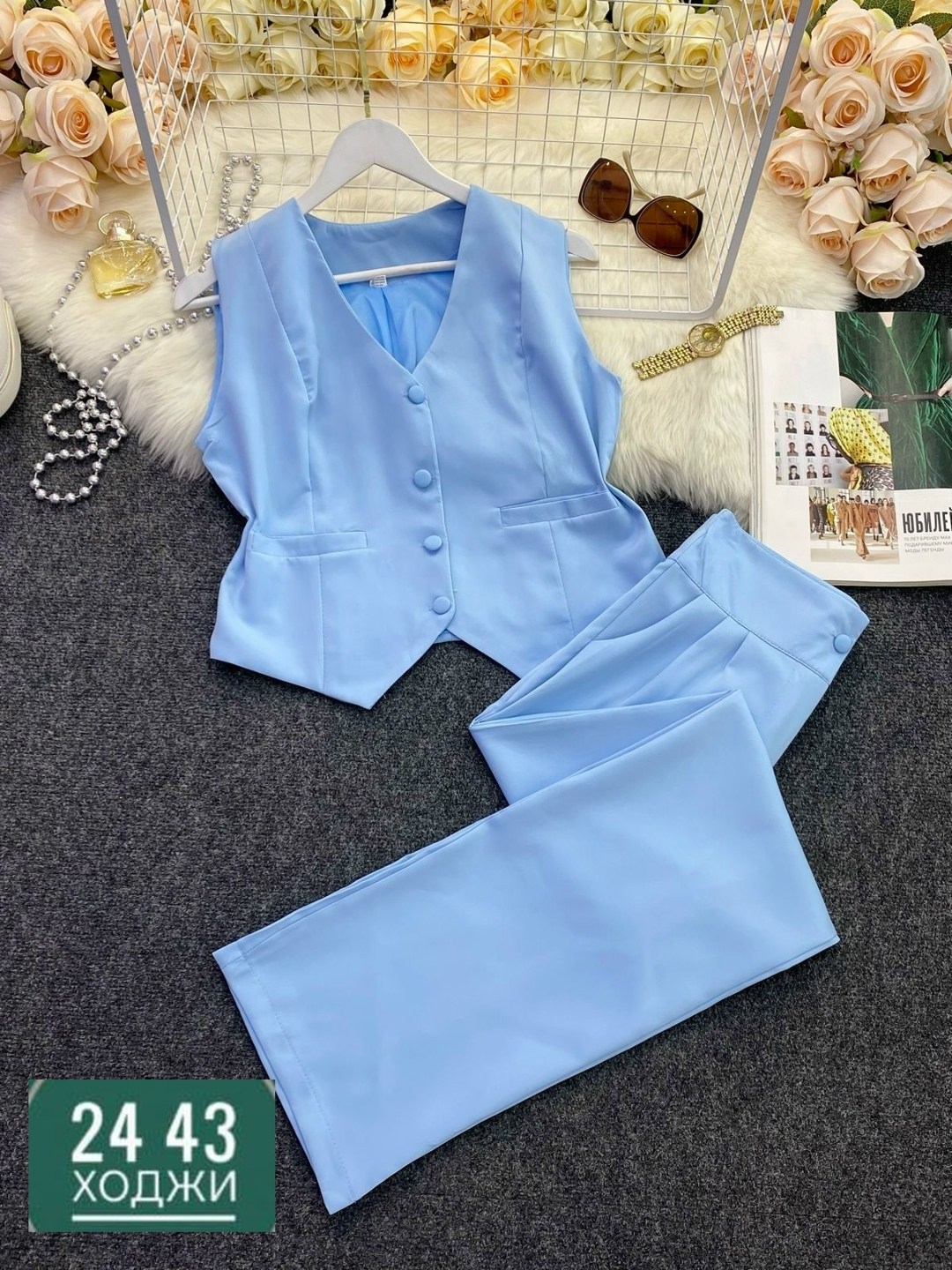 элегантный брючный костюм,брючный костюм,женский брючный костюм из двух предметов,женский брючный костюм с жилеткой,женский комплект из жилета и брюк