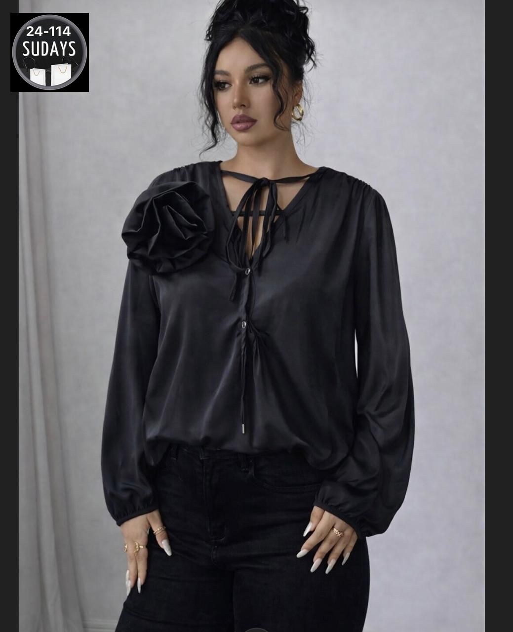 блузка с цветком шелковая нарядная emberens 200845582,нарядная блузка,модные блузки,женская блуза,женская блузка