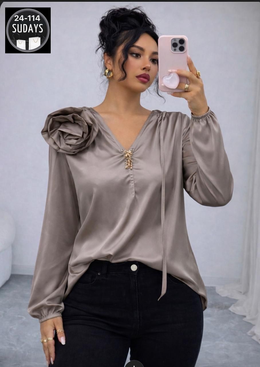 блузка с цветком шелковая нарядная emberens 200845582,нарядная блузка,модные блузки,женская блуза,женская блузка