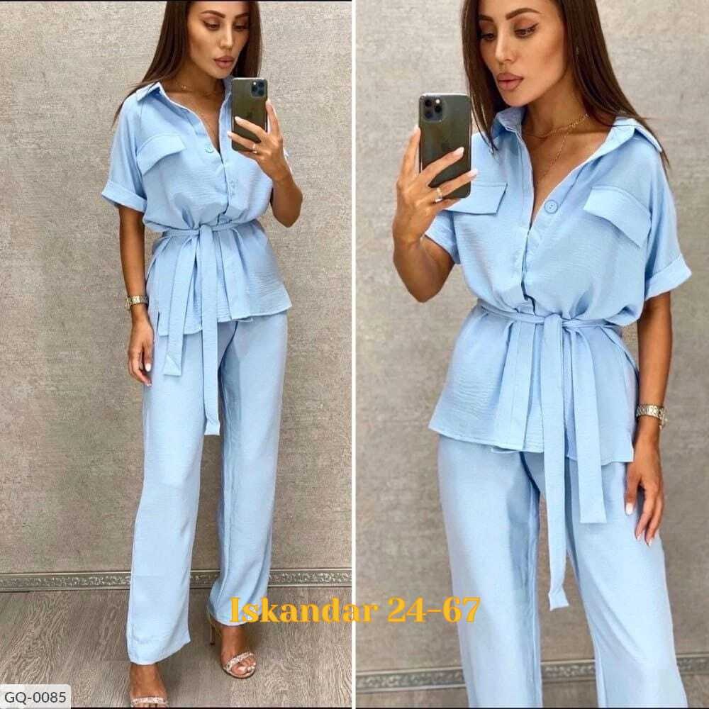 брючный костюм,брючный костюм жатка,костюм женский летний брючный,костюм двойка женский летний брючный,женский летний костюм блузка и брюки прямые цвет хаки