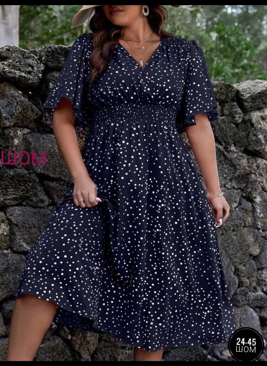 женственное платье в горошек,летнее женское платье,платья женские больших размеров,платья для полных,платья в горошек