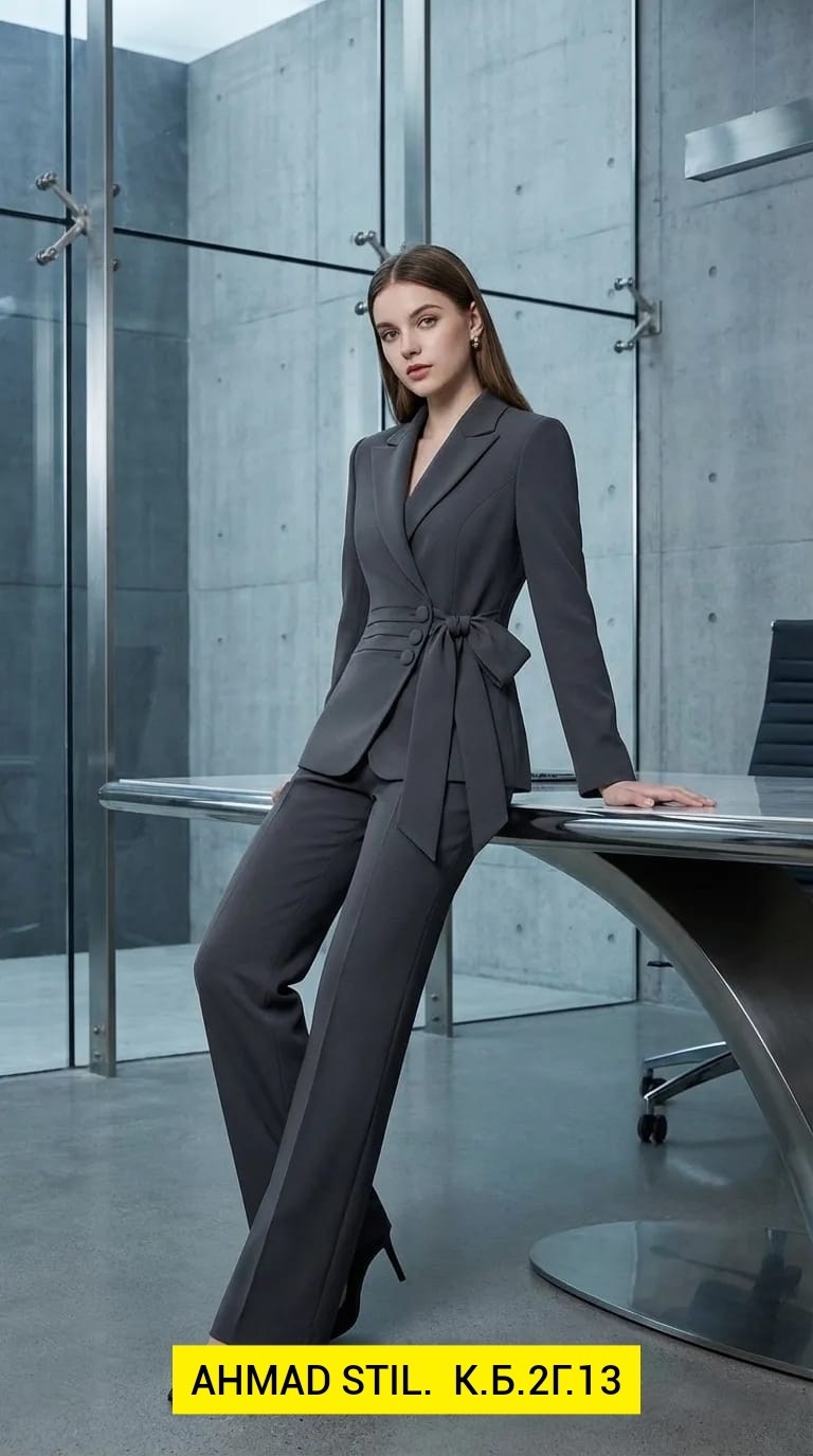 костюм брючный деловой с пиджаком doux saint,серый брючный костюм женский,женский брючный костюм,брючный костюм,серый брючный костюм
