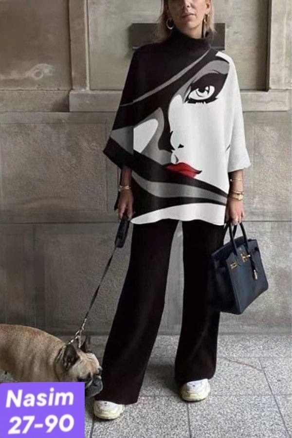 модные костюмы,костюм с принтом,женский повседневный костюм из двух предметов,костюм с брюками