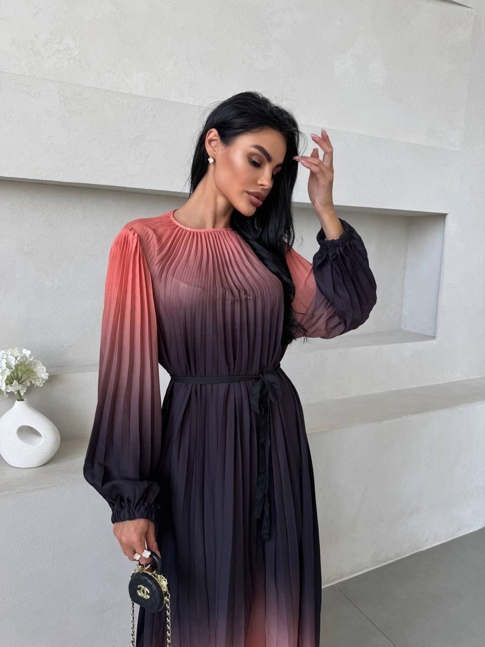 платье гофре,платье с градиентом,платье плиссе,женское плиссированное платье с градиентом deat,платье женское градиент