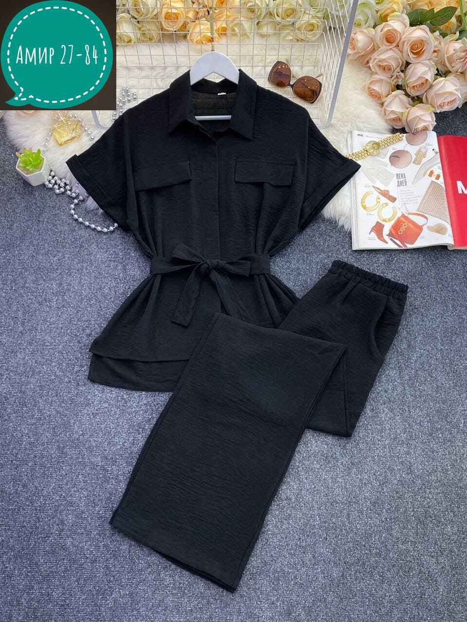 брючный костюм,костюм женский летний брючный,брючный костюм жатка,костюм двойка женский летний брючный,женский летний костюм блузка и брюки прямые цвет хаки