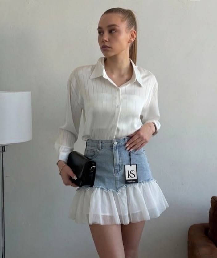 юбка в корейском стиле,юбка с оборками,женская рубашка,джинсовая юбка,повседневная рубашка