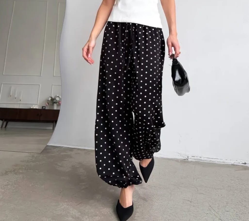 широкие штаны в горошек,шифоновые брюки в горошек с широкими штанинами легкие эластичные женские,брюки в горох,брюки палаццо,широкие брюки для женщин в горошек