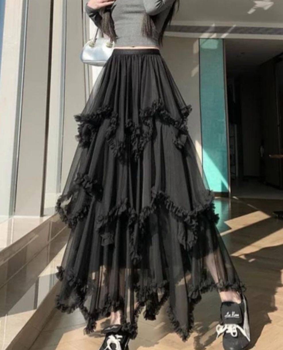 юбка с оборками,многослойная юбка,юбка из тюля,юбка с рюшами,юбка средней длины