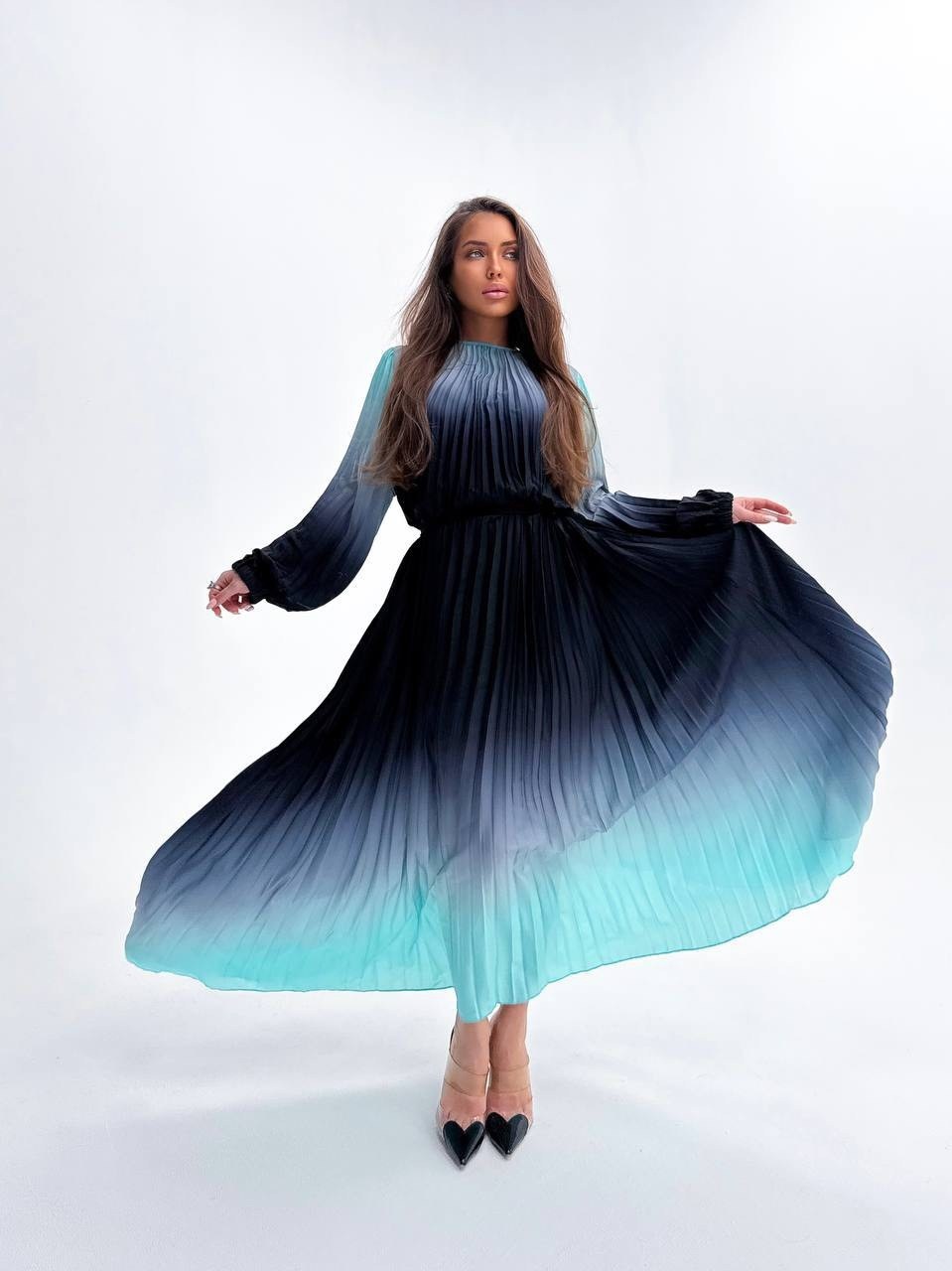 платье гофре,платье с градиентом,платье плиссе,женское плиссированное платье с градиентом deat,платье женское градиент