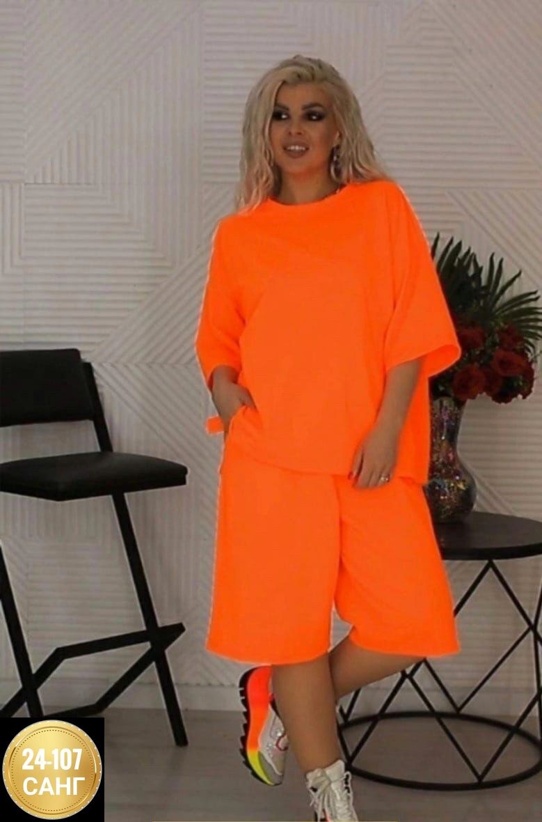 женский костюм двойка,костюм оранжевый,оранжевый костюм с шортами женский,летний женский костюм,костюм двойка