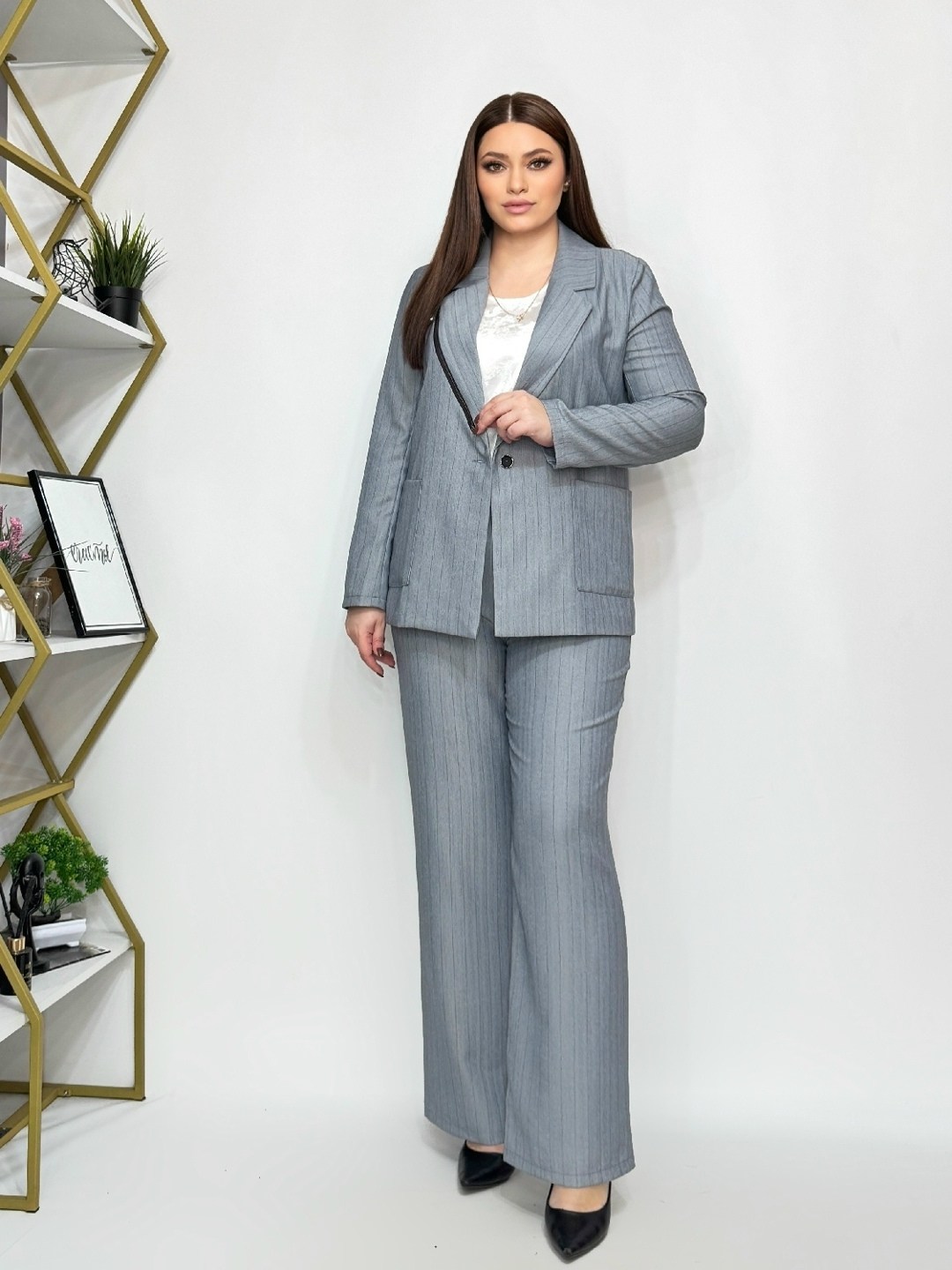 женские костюмы брючные,брючный костюм 2058 серый amberastyle,брючный классический костюм,серый брючный костюм женский,женский брючный костюм двойка