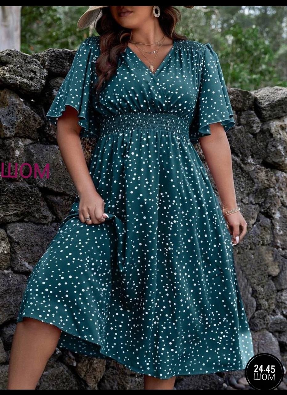 женственное платье в горошек,летнее женское платье,платья женские больших размеров,платья для полных,платья в горошек