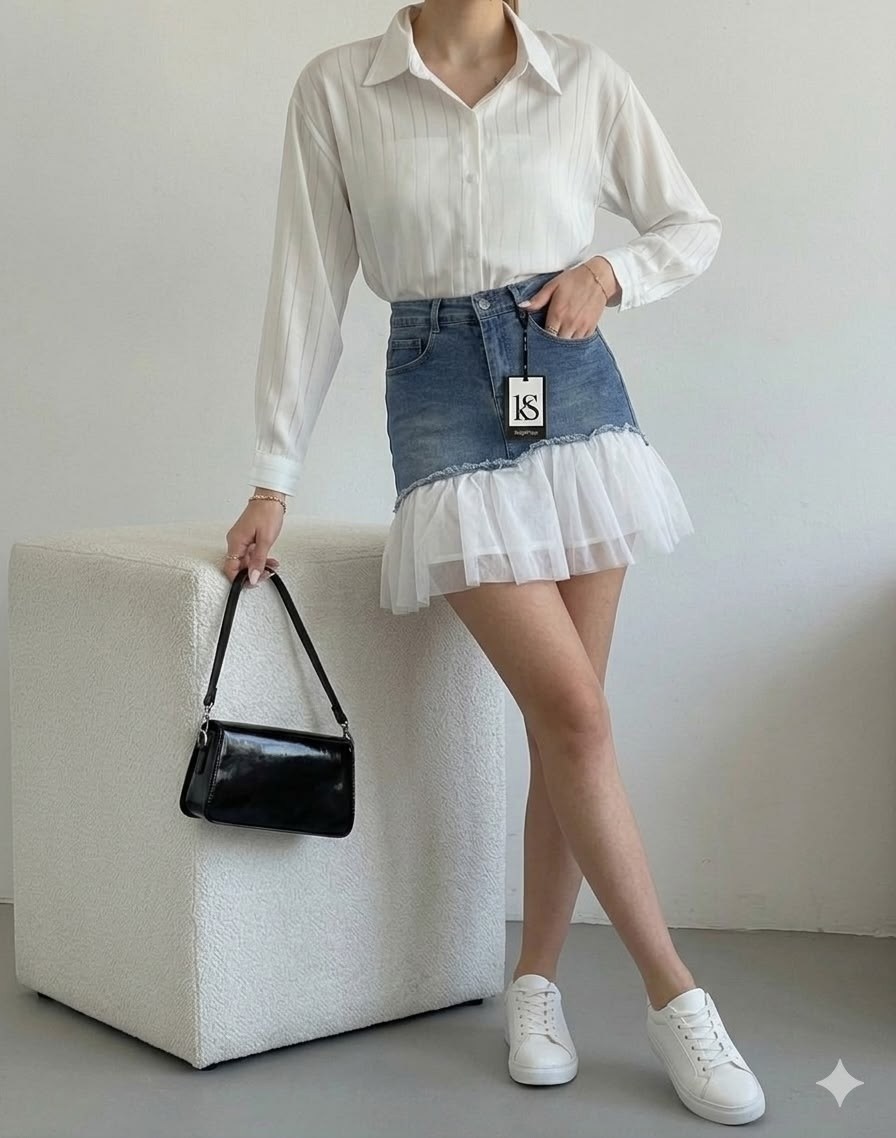 юбка в корейском стиле,юбка с оборками,женская рубашка,джинсовая юбка,повседневная рубашка