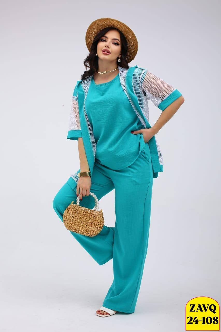 костюм женский,брючный костюм из прошвы,костюм женский двойка брючный,костюм с брюками,костюм брючный голубой