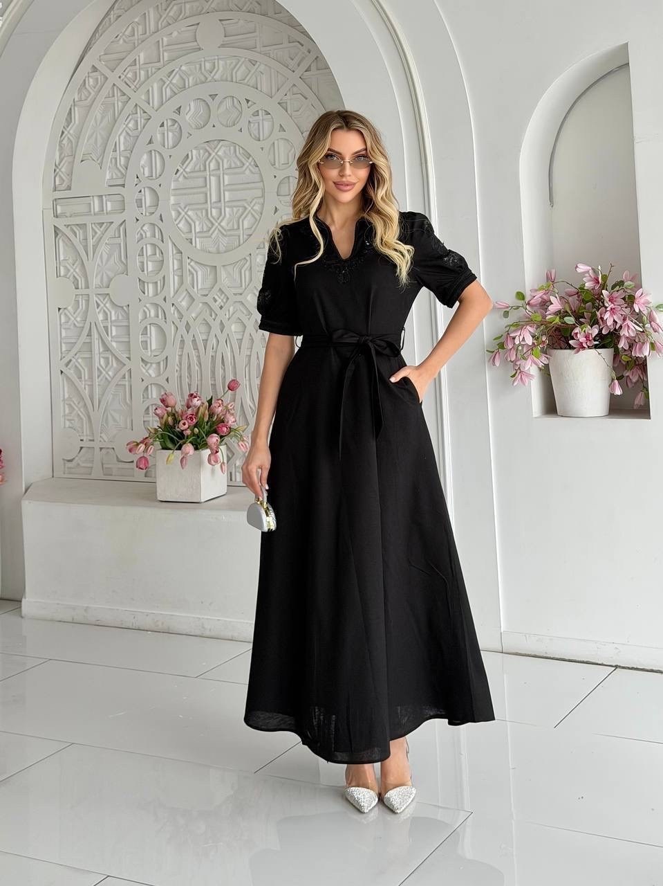 черное платье миди,платье миди,платья,платье женское черное,платье черное