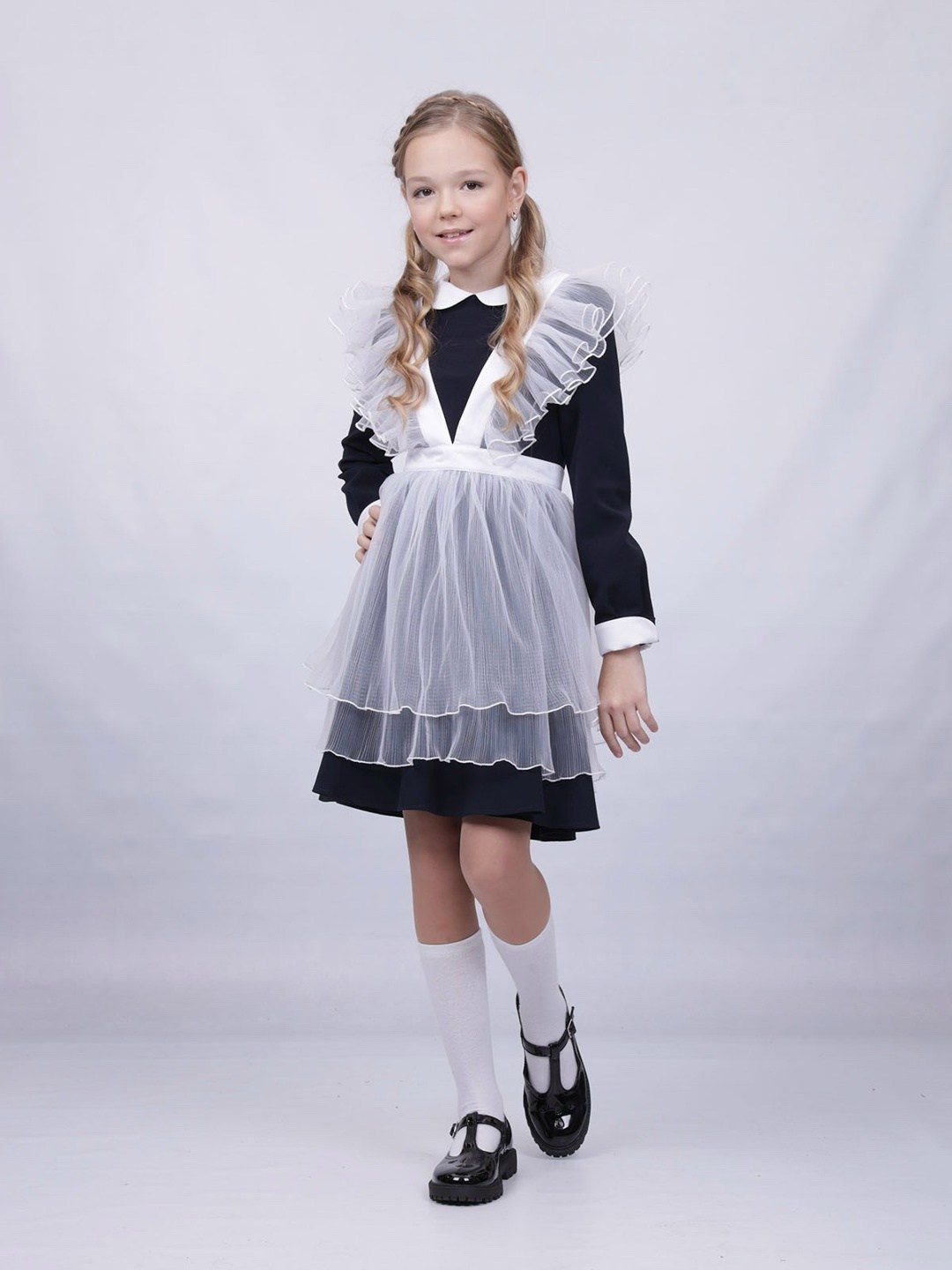школьное платье ностальжи шф-1596,белый фартук школьный,девочка в школьной форме с фартуком,фартук школьный для девочек,фартук для школьный