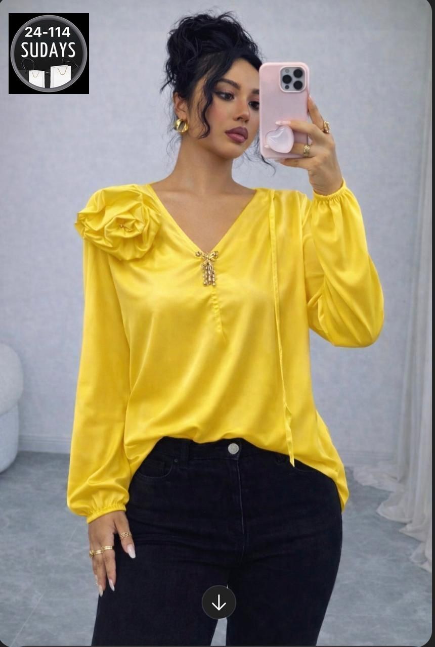 блузка с цветком шелковая нарядная emberens 200845582,нарядная блузка,модные блузки,женская блуза,женская блузка