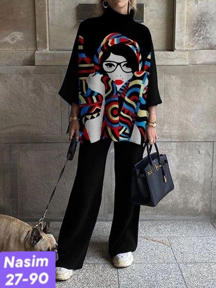 модные костюмы,костюм с принтом,женский повседневный костюм из двух предметов,костюм с брюками