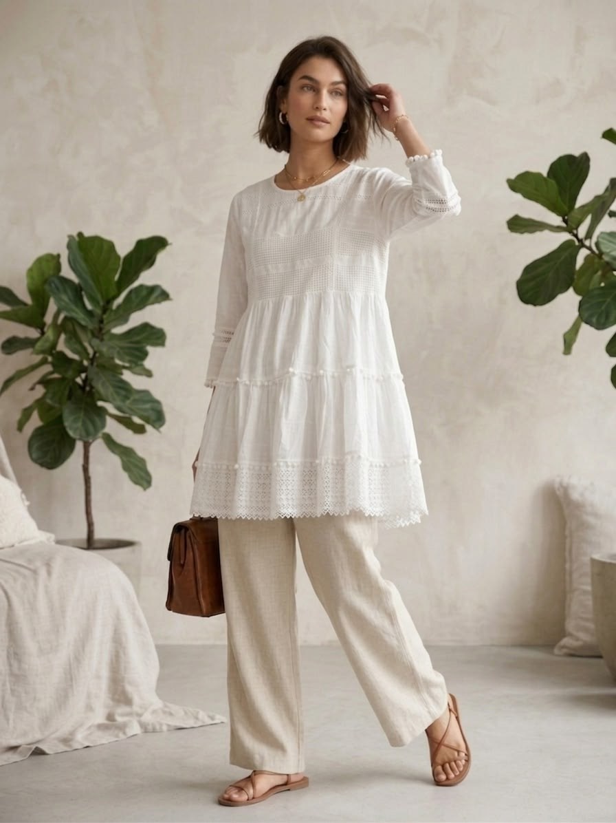 льняная туника,свободное платье,индийская платья,кружевная туника,туника из шитья