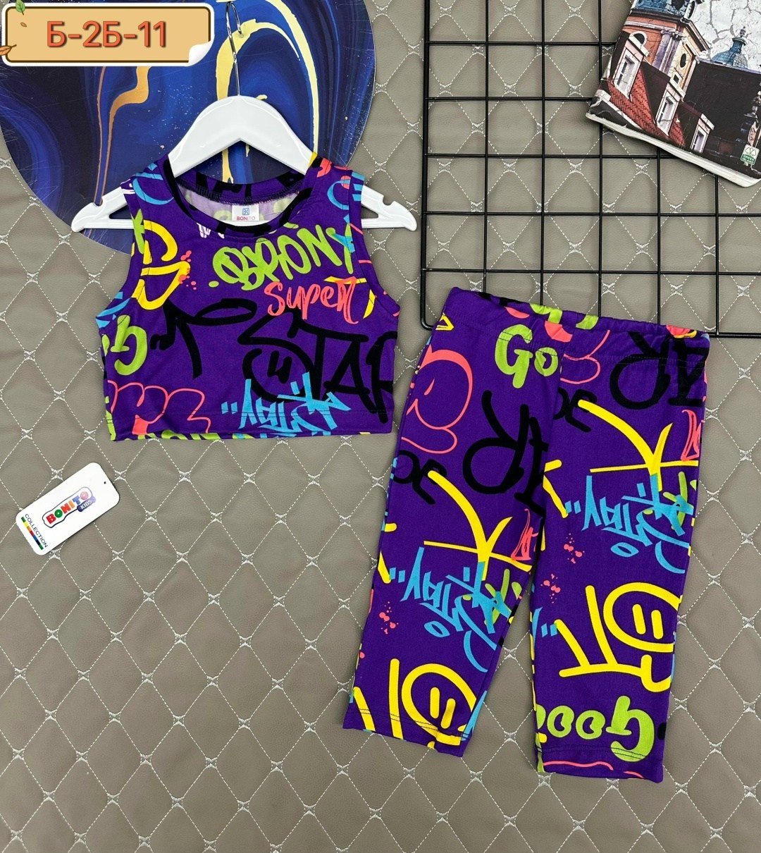 летний костюм из бамбука для девочки happyfox,костюм для девочек happyfox мультицвет,костюм для девочки,костюм детский летний с бриджами happyfox,детский летний костюм для девочек