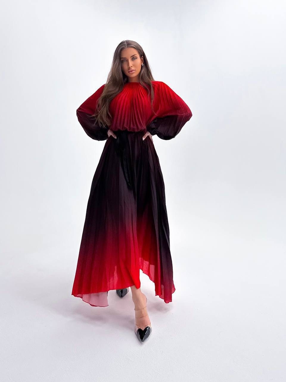 платье гофре,платье с градиентом,платье плиссе,женское плиссированное платье с градиентом deat,платье женское градиент