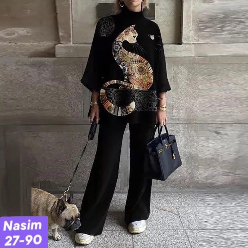 модные костюмы,костюм с принтом,женский повседневный костюм из двух предметов,костюм с брюками