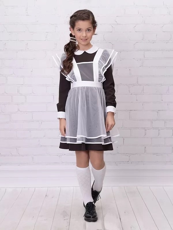 школьное платье ностальжи шф-1596,белый фартук школьный,девочка в школьной форме с фартуком,фартук школьный для девочек,фартук для школьный