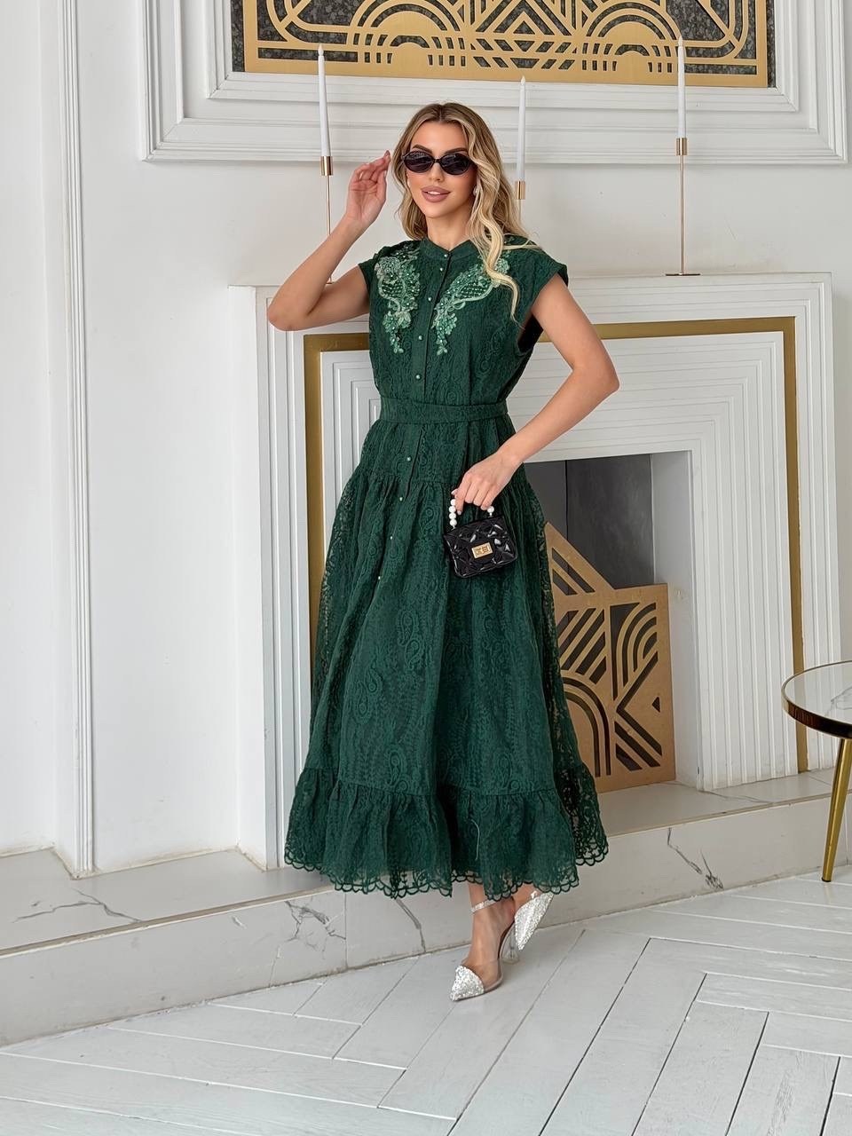 кружевное платье,кружевное платье-миди,стильное платье,зеленое платье,платье
