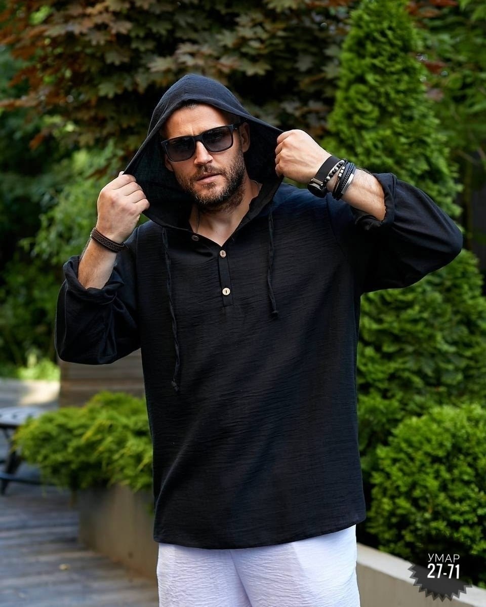 рубашка с капюшоном мужская,мужская льняная рубашка,рубашка с капюшоном,рубашка льняная с капюшоном,мужская мода