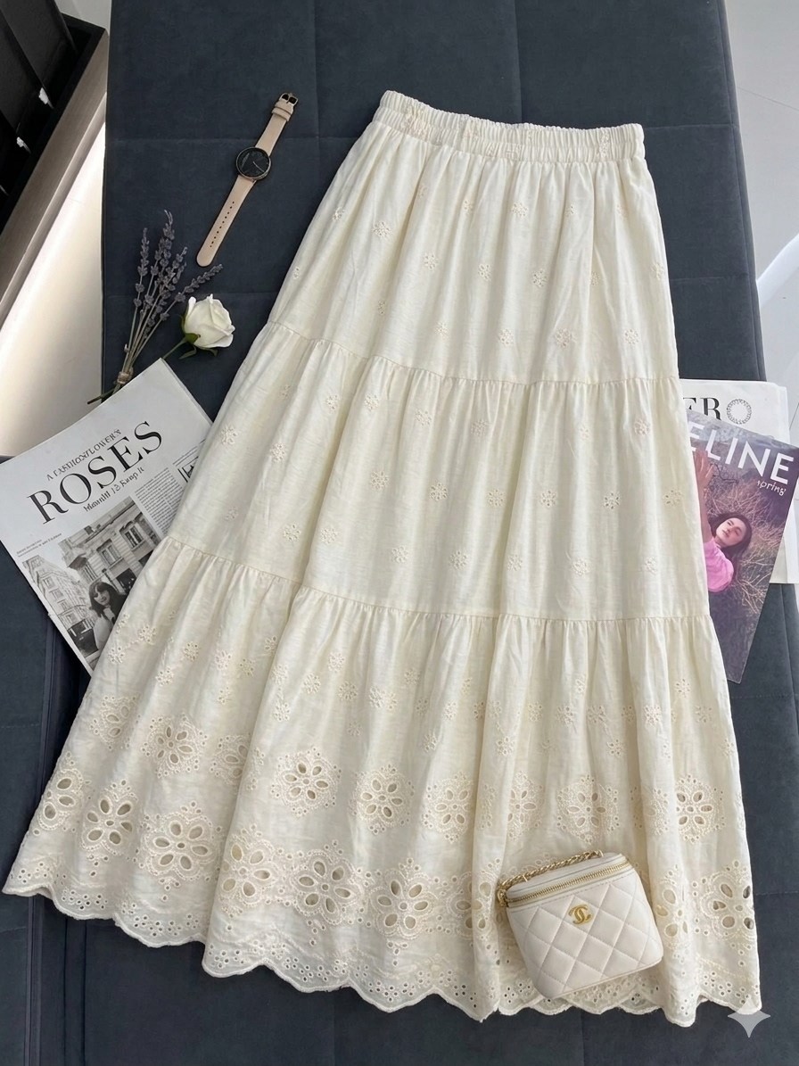oceanlove вышитая кружевная длинная юбка,ажурная юбка,кружевная юбка,женская юбка с высокой талией, белая хлопковая юбка с вышивкой в винтажном стиле,юбка с кружевами