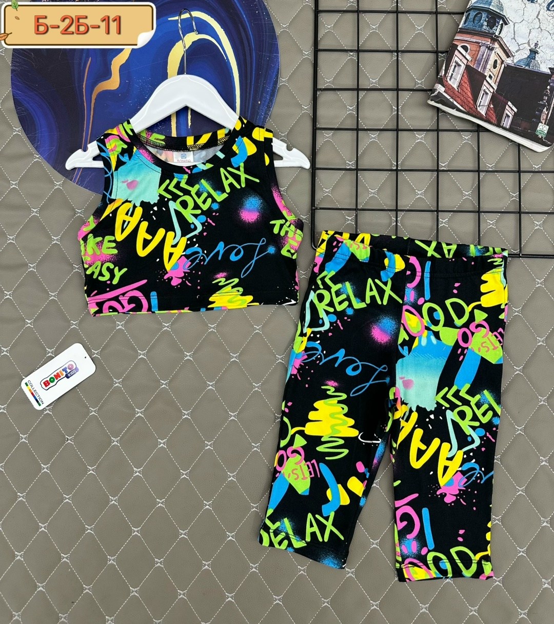 летний костюм из бамбука для девочки happyfox,костюм для девочек happyfox мультицвет,костюм для девочки,костюм детский летний с бриджами happyfox,детский летний костюм для девочек