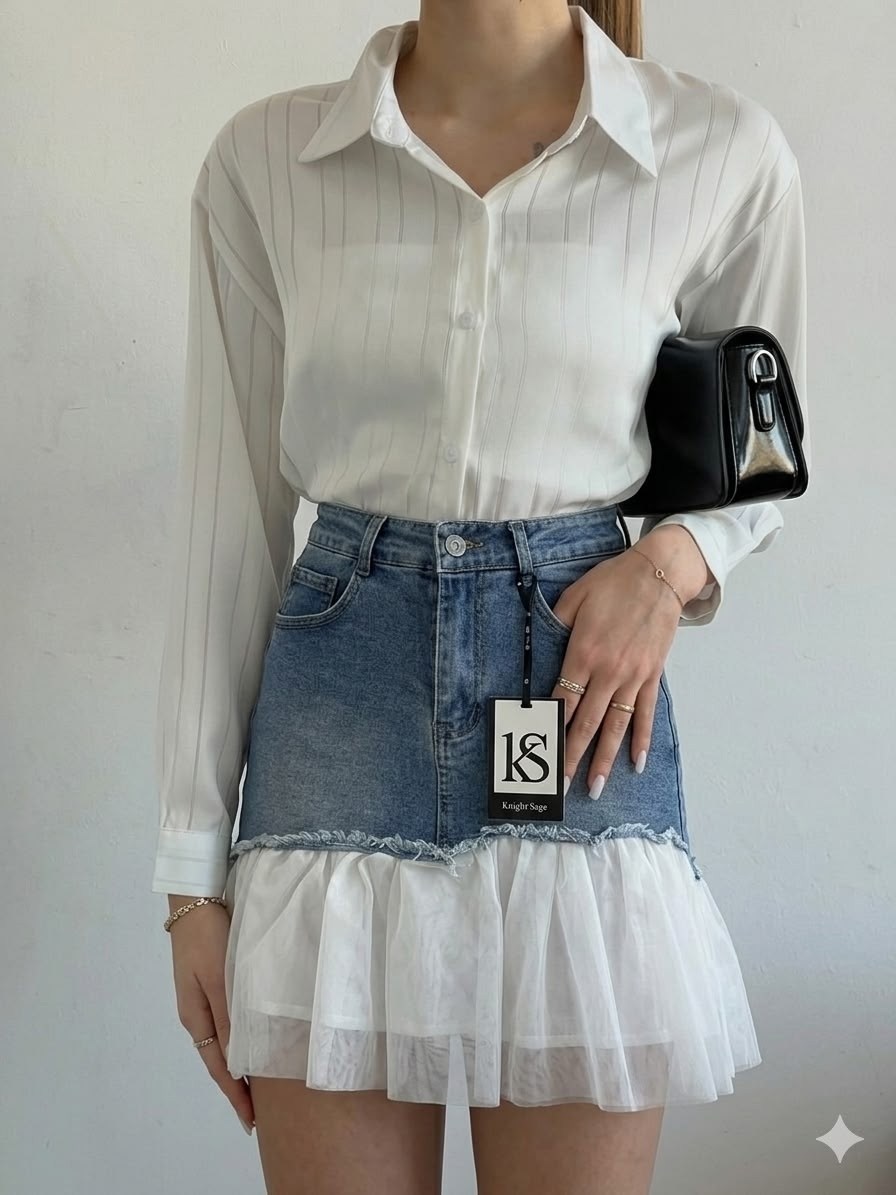 юбка в корейском стиле,юбка с оборками,женская рубашка,джинсовая юбка,повседневная рубашка