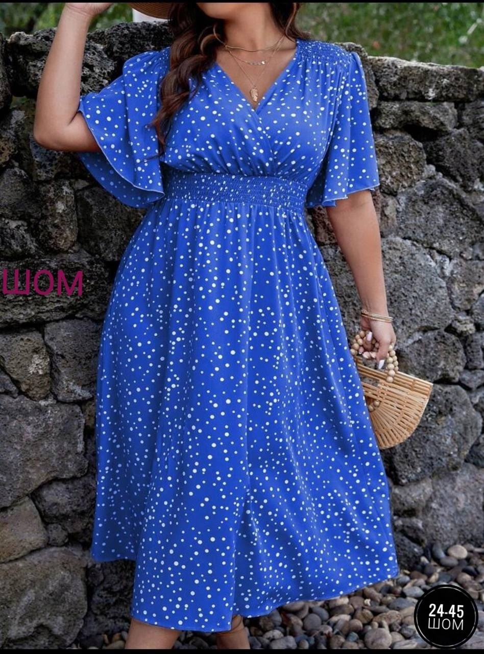женственное платье в горошек,летнее женское платье,платья женские больших размеров,платья для полных,платья в горошек
