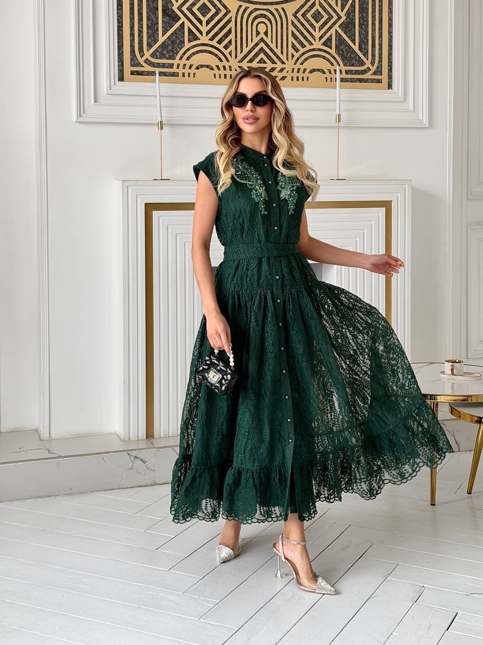 кружевное платье,кружевное платье-миди,стильное платье,зеленое платье,платье