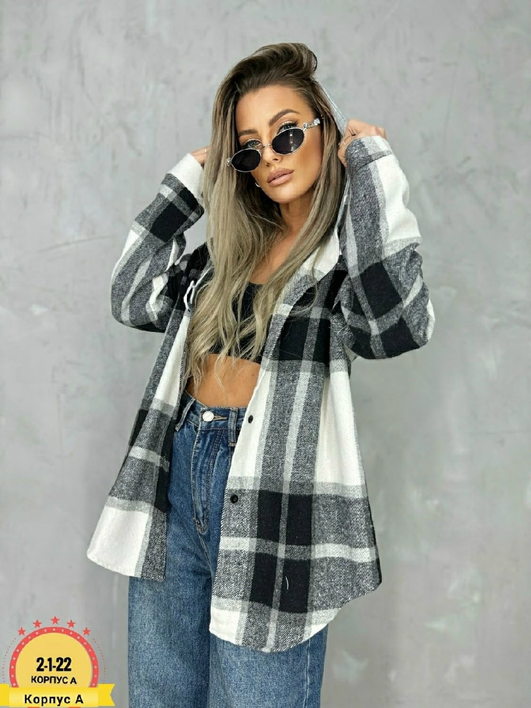 рубашка оверсайз теплая в клетку удлиненная amy store,рубашка оверсайз в клетку с капюшоном,рубашка теплая,удлиненная теплая рубашка оверсайз в клетку с капюшоном lady gina,рубашка женская
