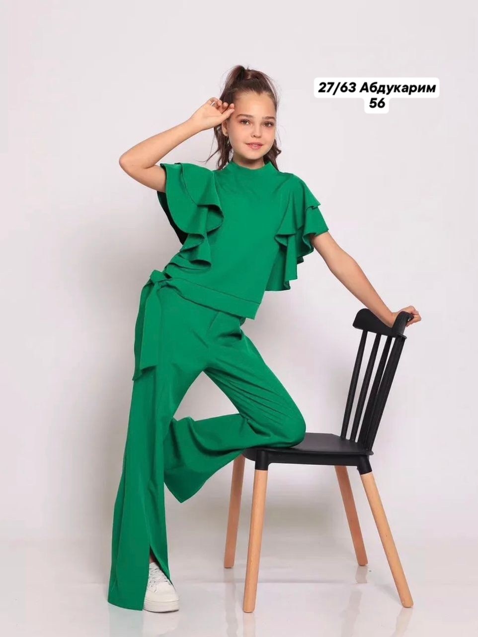 костюм брючный нарядный с воланами для подростка lemada brand,костюм брючный для девочки 128-134,костюм брючный нарядный с воланами для подростка lemada brand цвет зеленый,костюм брючный для девочек,к