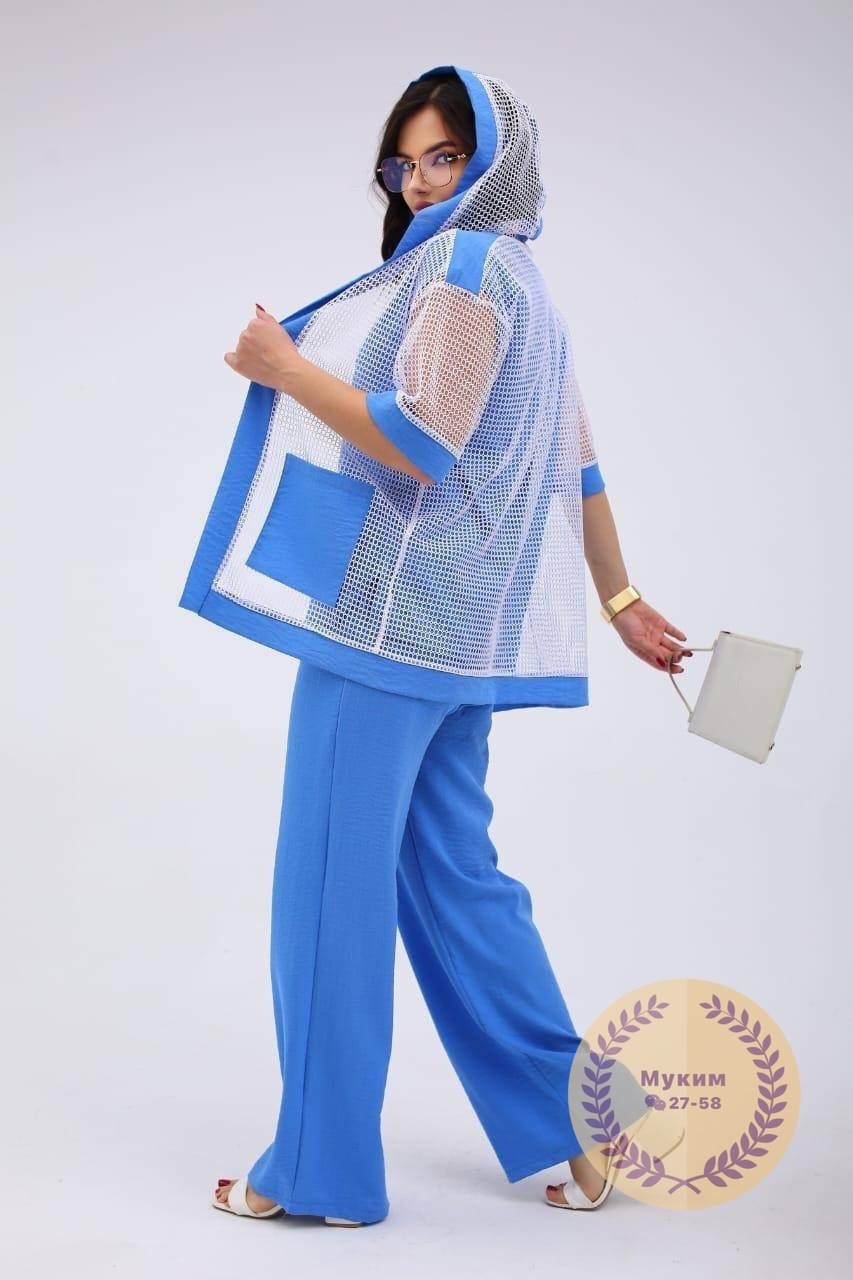 брючный костюм из прошвы,костюм женский,костюм с брюками,брючной костюм,летний брючный костюм