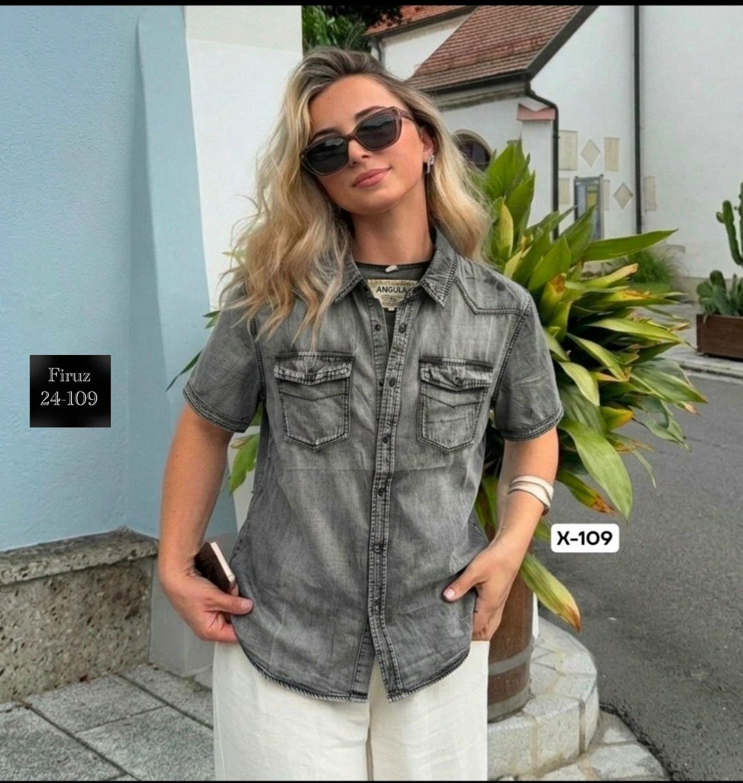 джинсовая женская рубашка,джинсовая блузка,джинсовая рубашка с коротким рукавом,повседневная рубашка,рубашка джинсовая