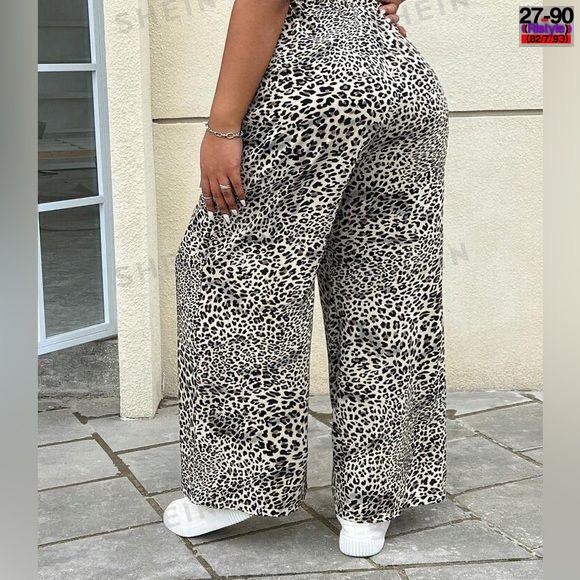 брюки chicever женские с леопардовым принтом,женские широкие брюки с леопардовым принтом,женские широкие брюки twotwinstyle с леопардовым принтом и высокой талией,брюки прямого покроя с леопардовым пр
