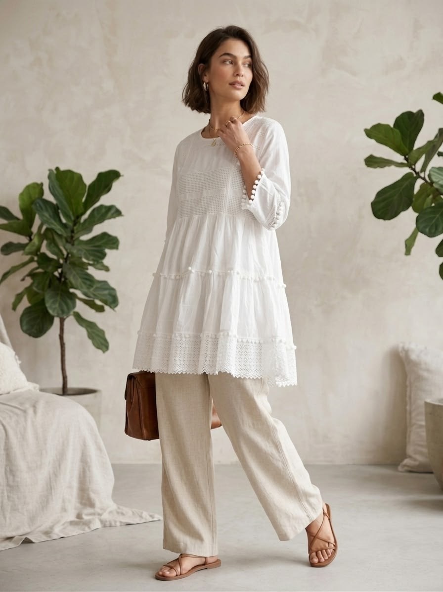 льняная туника,свободное платье,индийская платья,кружевная туника,туника из шитья