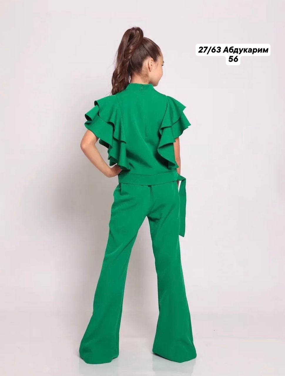 костюм брючный нарядный с воланами для подростка lemada brand,костюм брючный для девочки 128-134,костюм брючный нарядный с воланами для подростка lemada brand цвет зеленый,костюм брючный для девочек,к