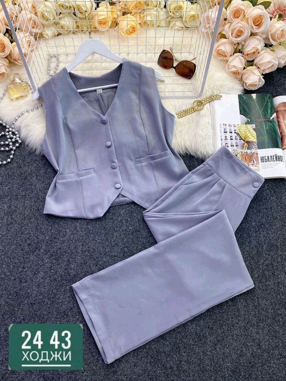 элегантный брючный костюм,брючный костюм,женский брючный костюм из двух предметов,женский брючный костюм с жилеткой,женский комплект из жилета и брюк