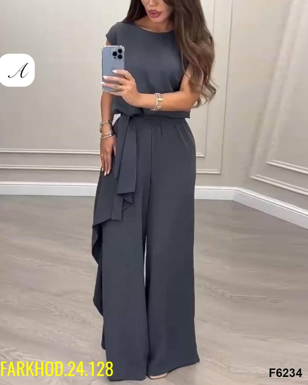 женский костюм двойка,костюм брючный вечерний с драпировкой,брючной костюм,костюм женский,костюм брючный вечерний с драпировкой цвет светло-серый