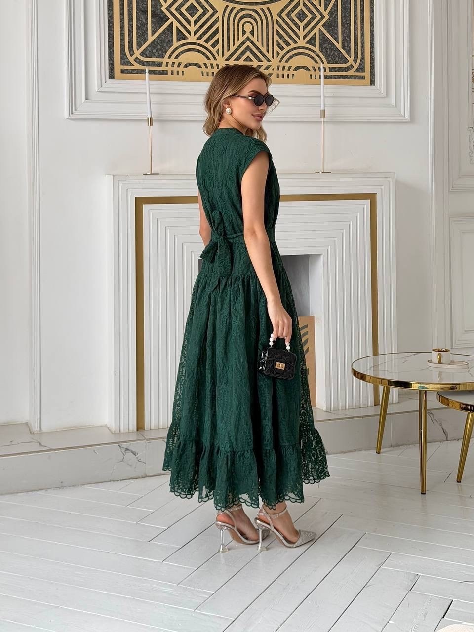 кружевное платье,кружевное платье-миди,стильное платье,зеленое платье,платье