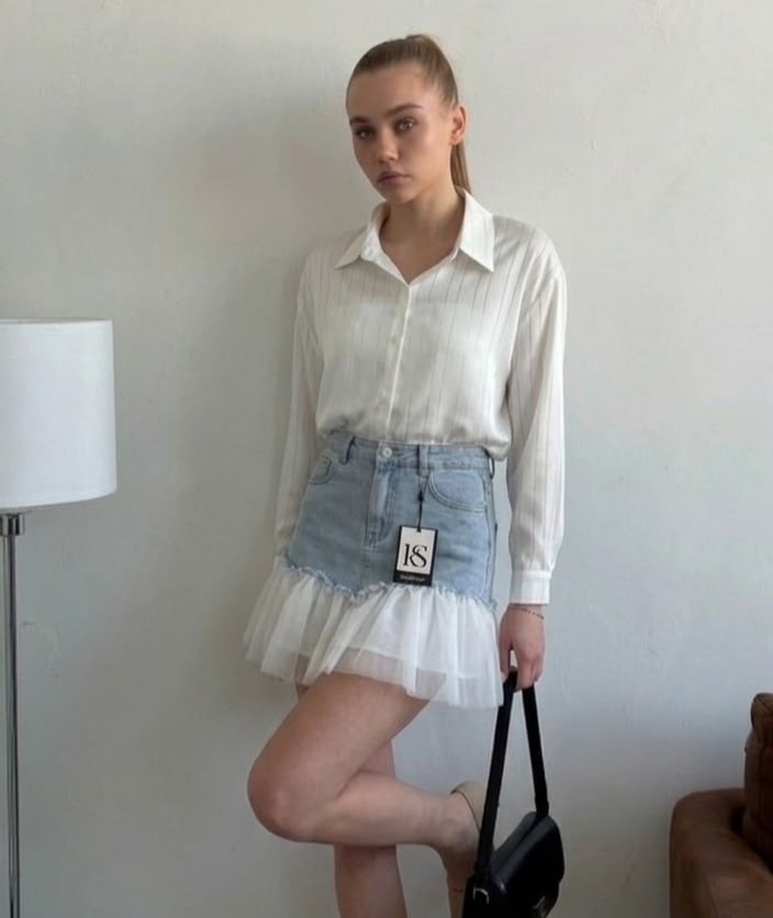 юбка в корейском стиле,юбка с оборками,женская рубашка,джинсовая юбка,повседневная рубашка