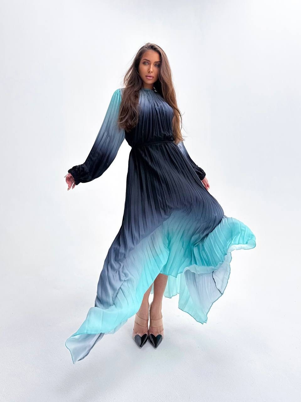 платье гофре,платье с градиентом,платье плиссе,женское плиссированное платье с градиентом deat,платье женское градиент