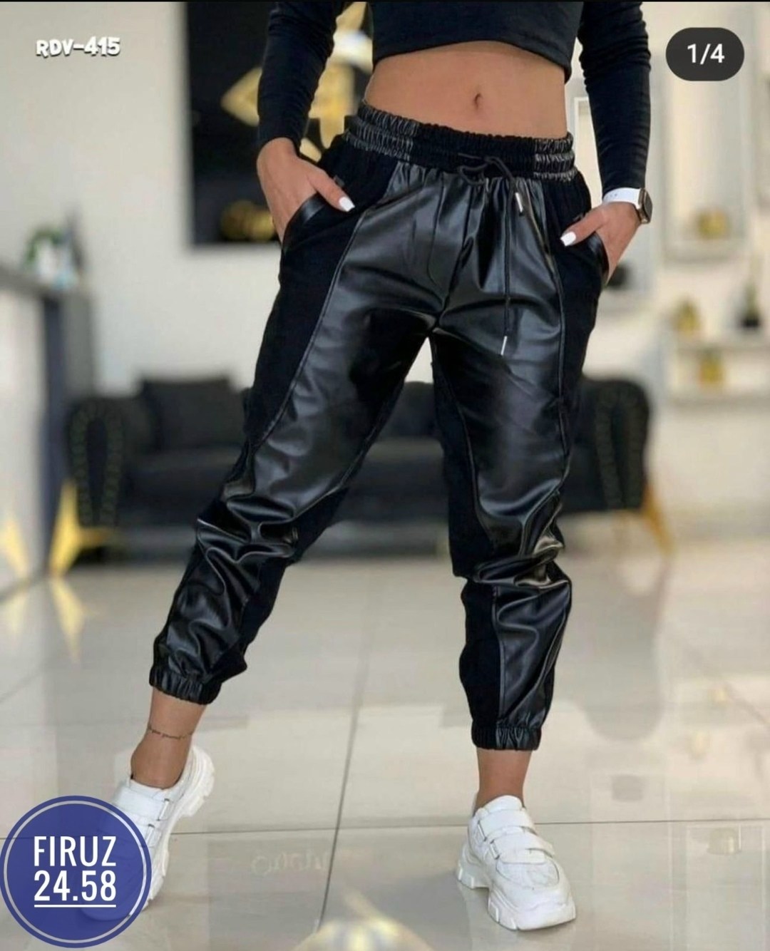 брюки джоггеры из экокожи,джоггеры женские,комбинированные брюки кожа и трикотаж,джоггеры кожаные,спортивные женские брюки