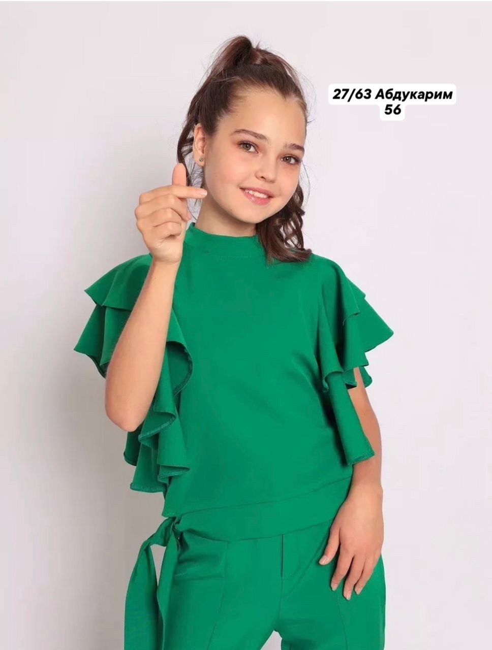 костюм брючный нарядный с воланами для подростка lemada brand,костюм брючный для девочки 128-134,костюм брючный нарядный с воланами для подростка lemada brand цвет зеленый,костюм брючный для девочек,к