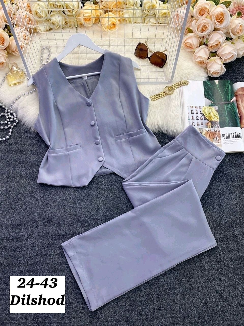 элегантный брючный костюм,костюм жилет,женские костюмы,женский брючный костюм из двух предметов,брючный костюм с жилетом