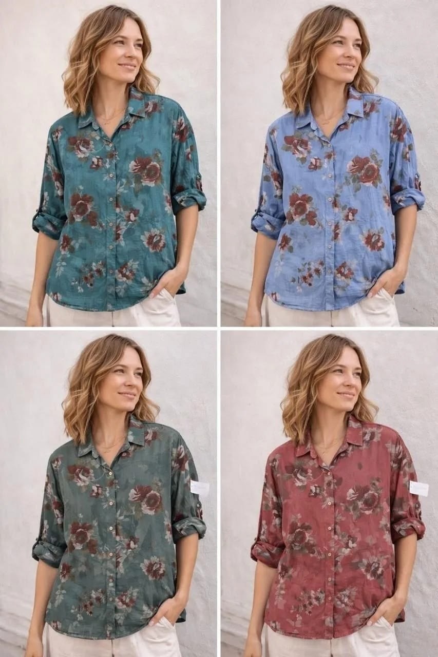 рубашка женская,женская повседневная льняная рубашка с цветочным принтом,рубашка из хлопка и льна,рубашка винтажная,рубашка женская летняя